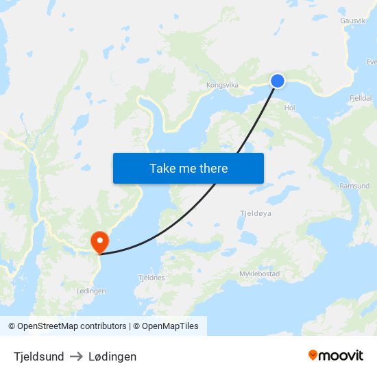 Tjeldsund to Lødingen map