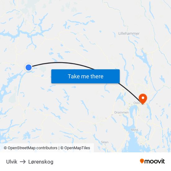 Ulvik to Lørenskog map