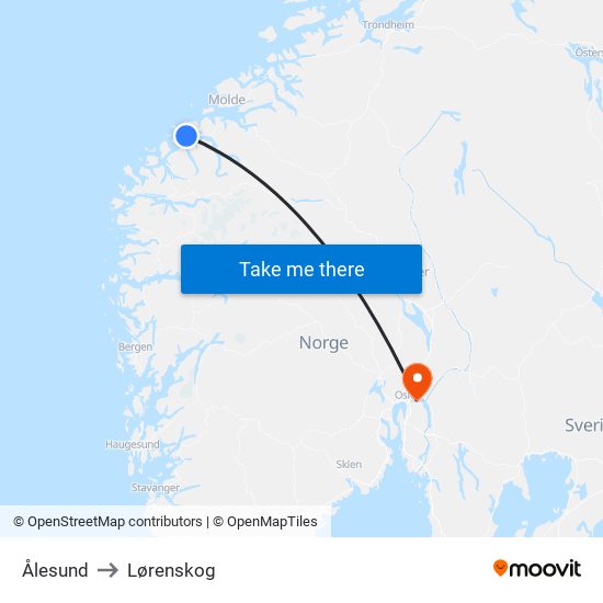 Ålesund to Lørenskog map