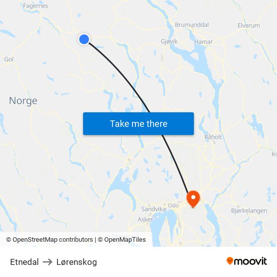 Etnedal to Lørenskog map