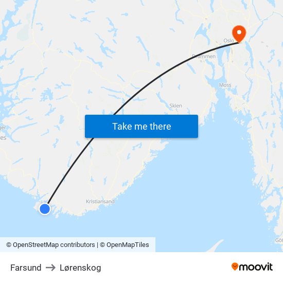 Farsund to Lørenskog map