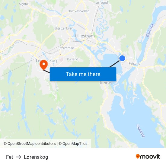 Fet to Lørenskog map