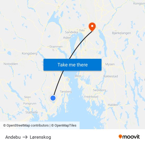 Andebu to Lørenskog map