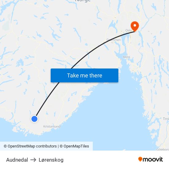 Audnedal to Lørenskog map