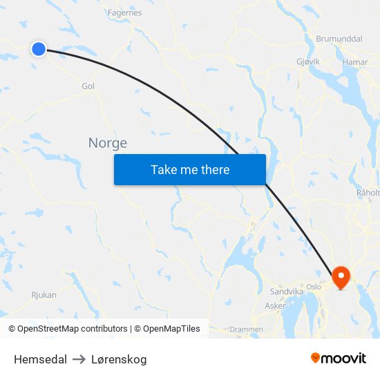 Hemsedal to Lørenskog map