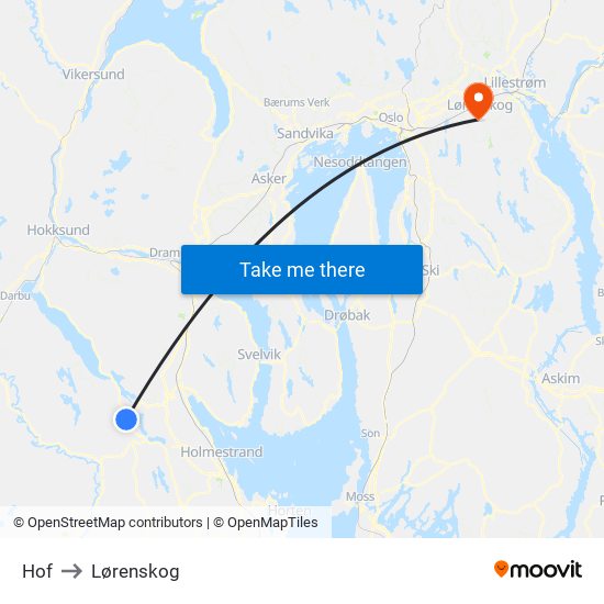Hof to Lørenskog map