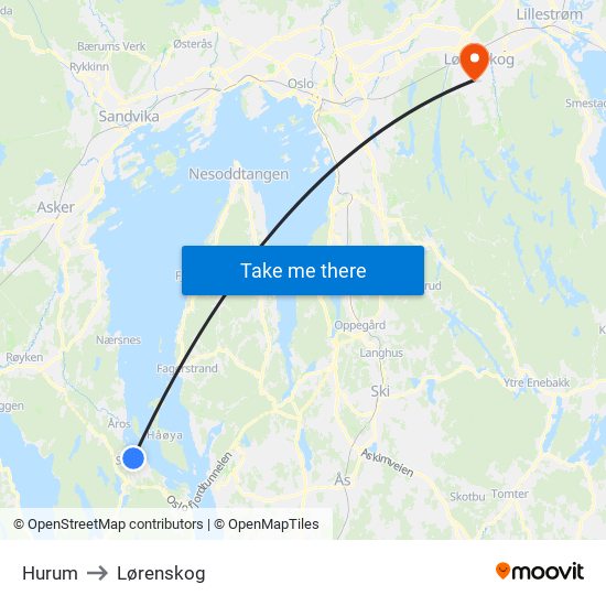 Hurum to Lørenskog map