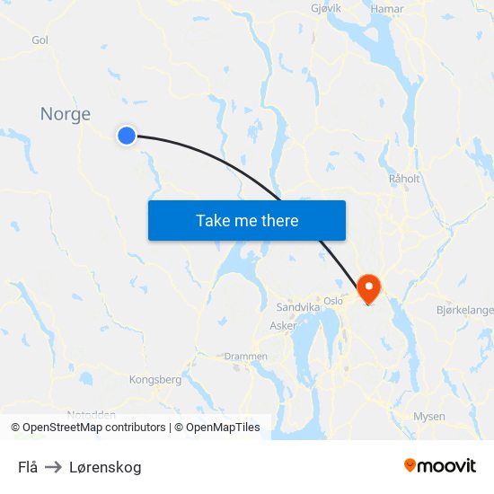 Flå to Lørenskog map