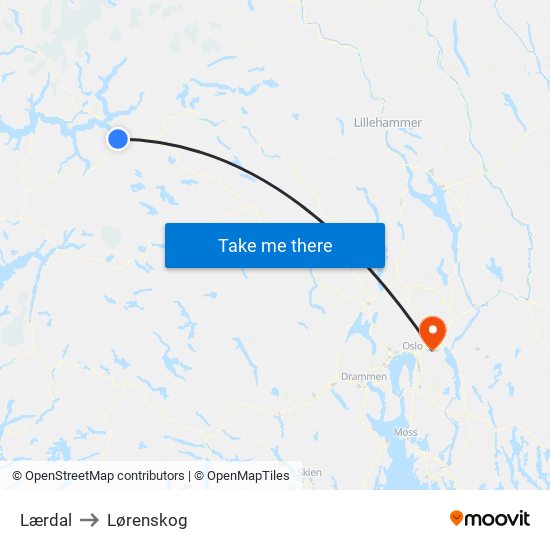 Lærdal to Lørenskog map