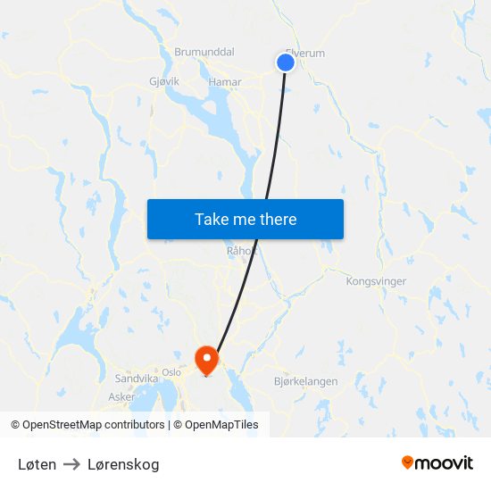 Løten to Lørenskog map