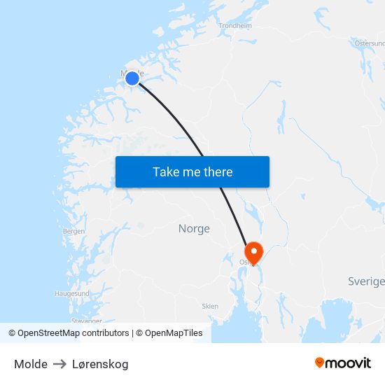 Molde to Lørenskog map