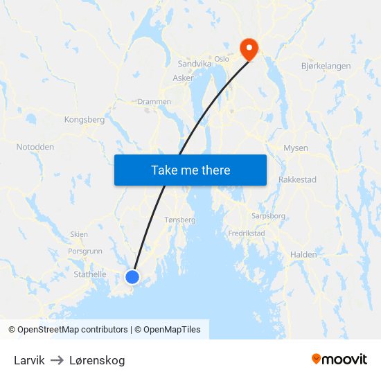 Larvik to Lørenskog map