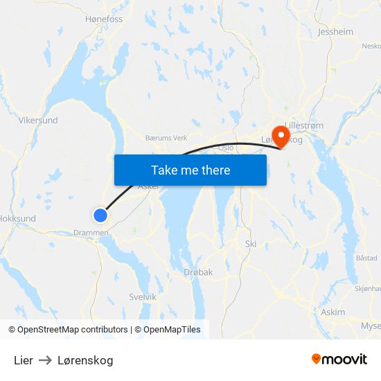 Lier to Lørenskog map