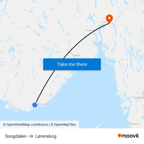 Songdalen to Lørenskog map