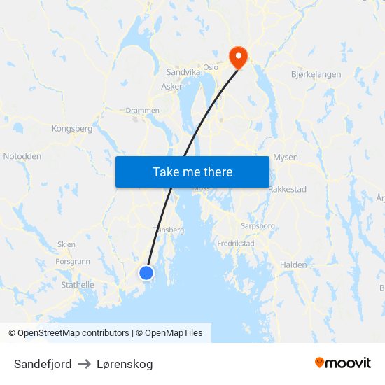 Sandefjord to Lørenskog map