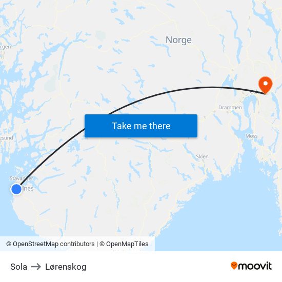 Sola to Lørenskog map