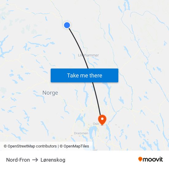 Nord-Fron to Lørenskog map