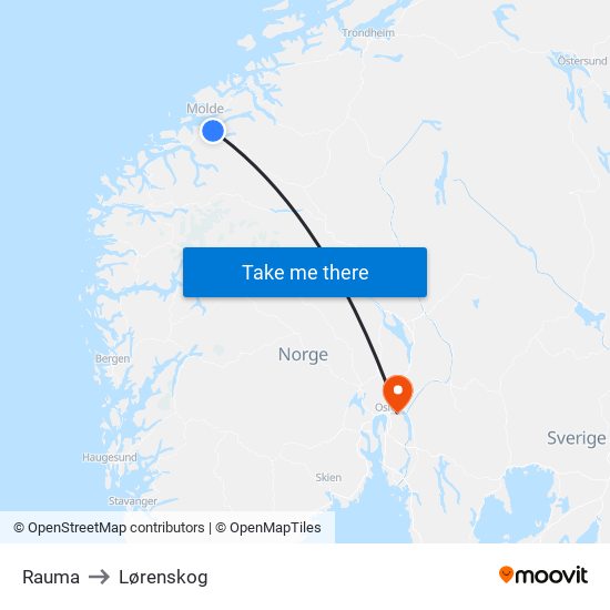 Rauma to Lørenskog map