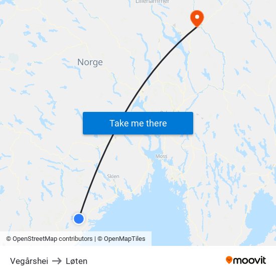 Vegårshei to Løten map