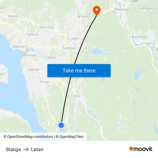 Stange to Løten map