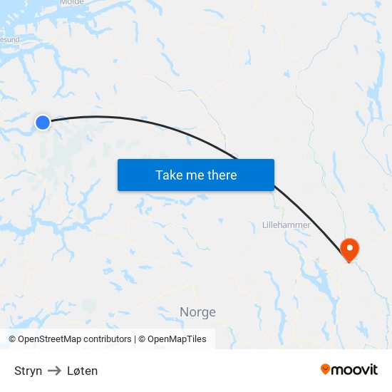 Stryn to Løten map