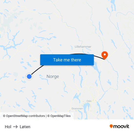 Hol to Løten map