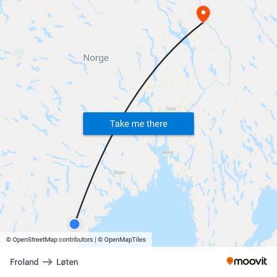 Froland to Løten map