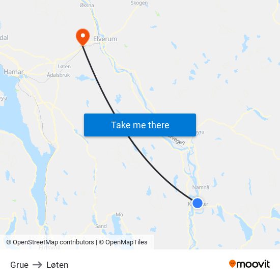 Grue to Løten map