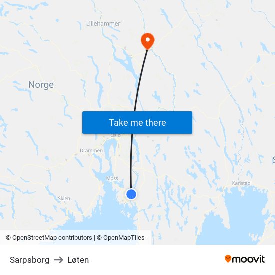 Sarpsborg to Løten map
