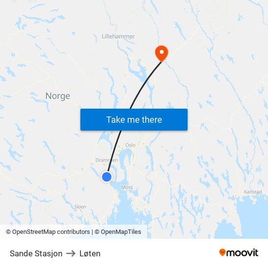 Sande Stasjon to Løten map