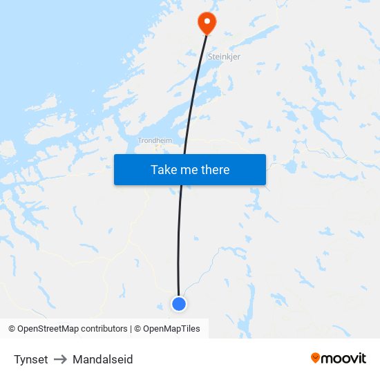 Tynset to Mandalseid map