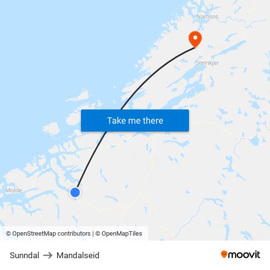 Sunndal to Mandalseid map