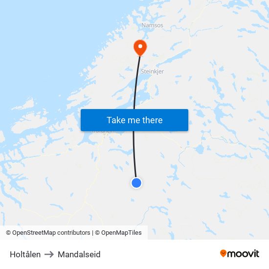 Holtålen to Mandalseid map