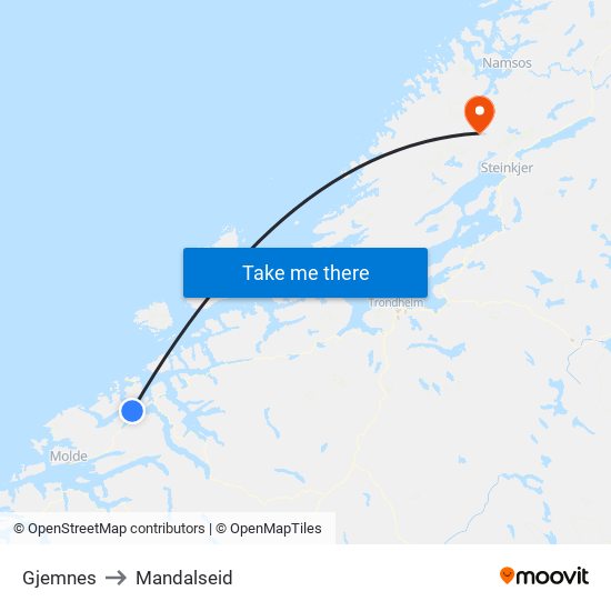 Gjemnes to Mandalseid map