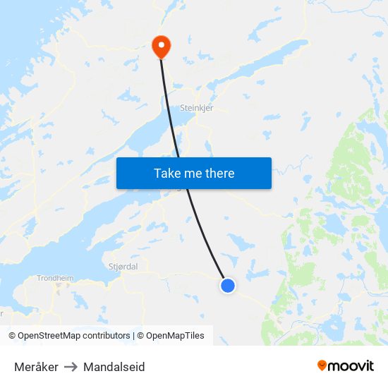 Meråker to Mandalseid map