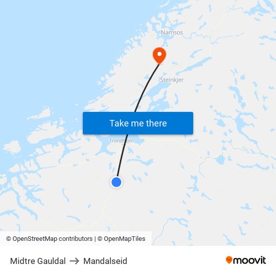 Midtre Gauldal to Mandalseid map