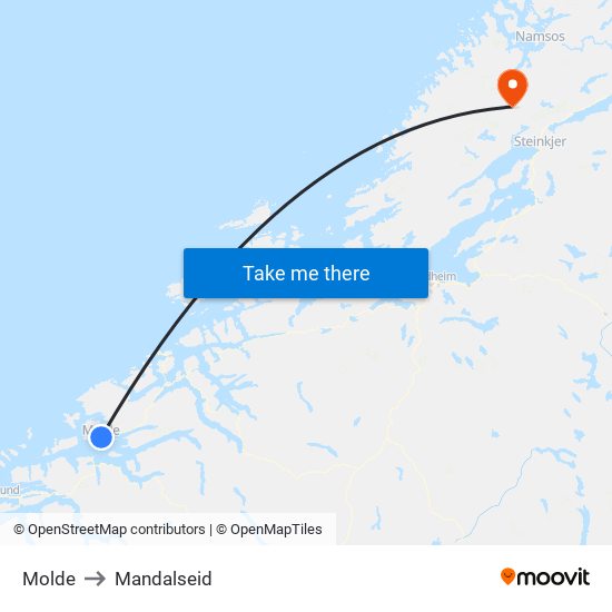 Molde to Mandalseid map