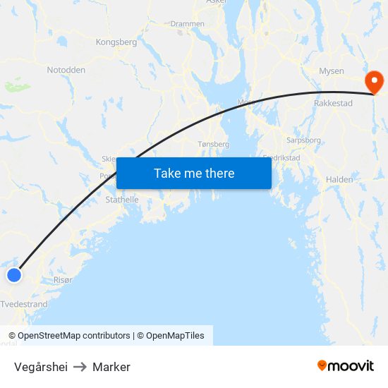 Vegårshei to Marker map