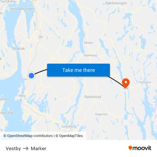 Vestby to Marker map