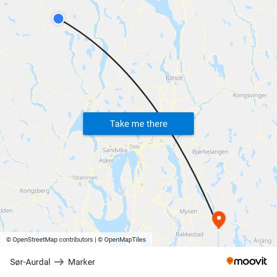 Sør-Aurdal to Marker map