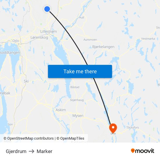 Gjerdrum to Marker map