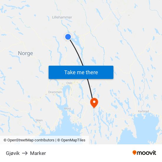 Gjøvik to Marker map