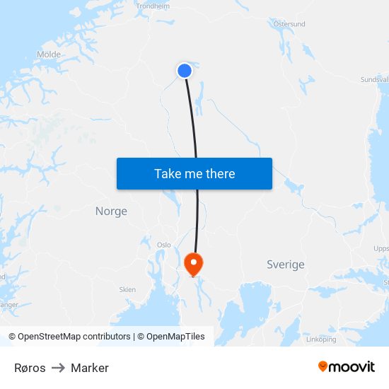 Røros to Marker map