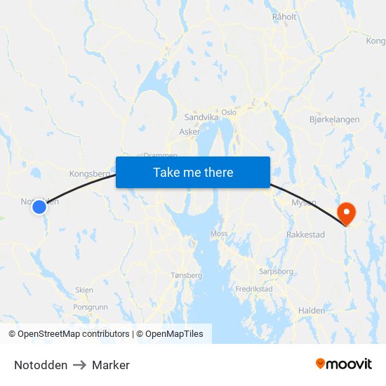 Notodden to Marker map