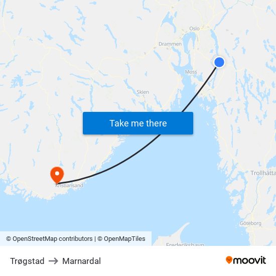 Trøgstad to Marnardal map