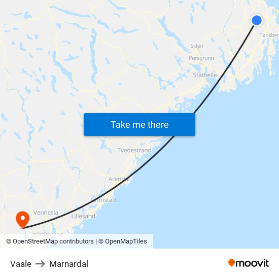 Vaale to Marnardal map