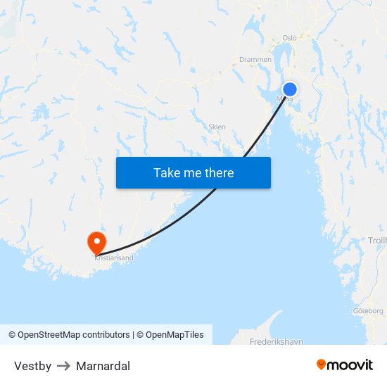 Vestby to Marnardal map