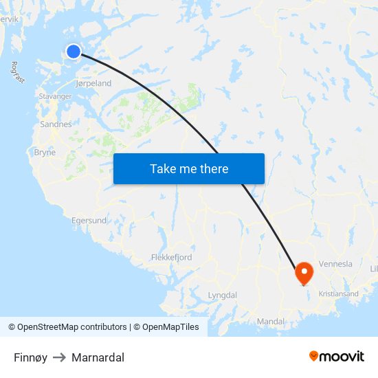 Finnøy to Marnardal map