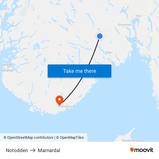 Notodden to Marnardal map