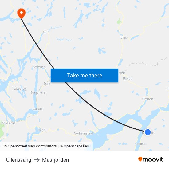 Ullensvang to Masfjorden map